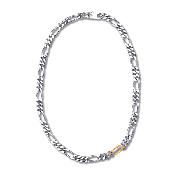 Bunney - Silver Figaro Necklace with Gold Link - (Silver)