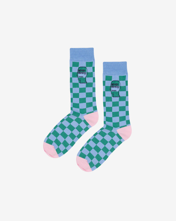 Brain Dead - Logohead Dress Socks - (Blue/Check)