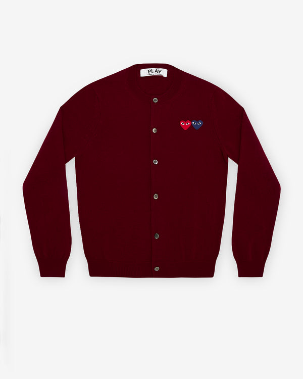 Play Comme des Garçons - Double Heart Ladies’ Cardigan - (Burgundy)