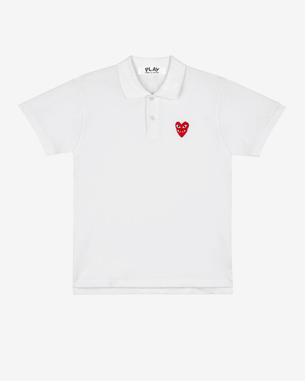 Play Comme des Garçons - Polo Shirt with Double Red Heart - (White)