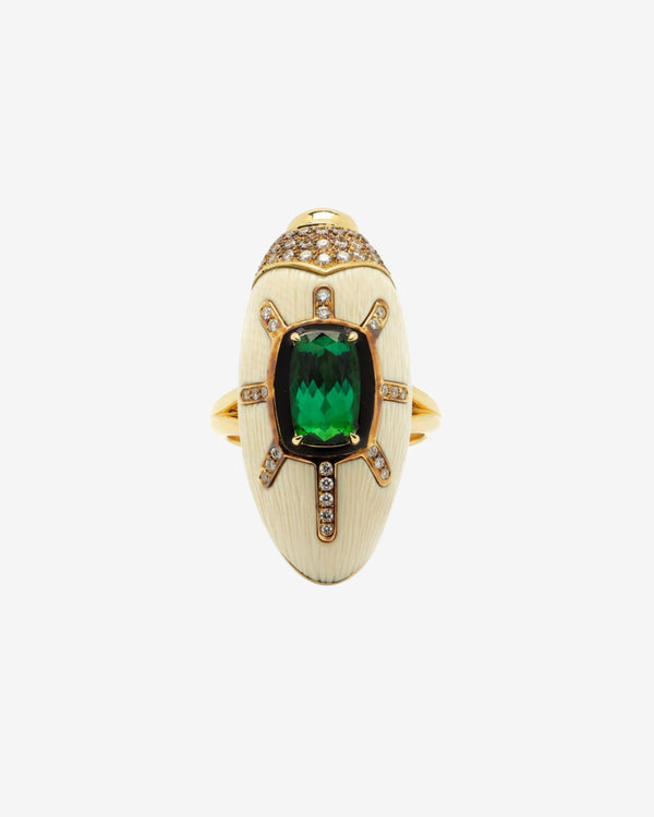 Bibi Van Der Velden - Women's Scarab Mammoth Ring with Green Tourmaline - (Yellow Gold)