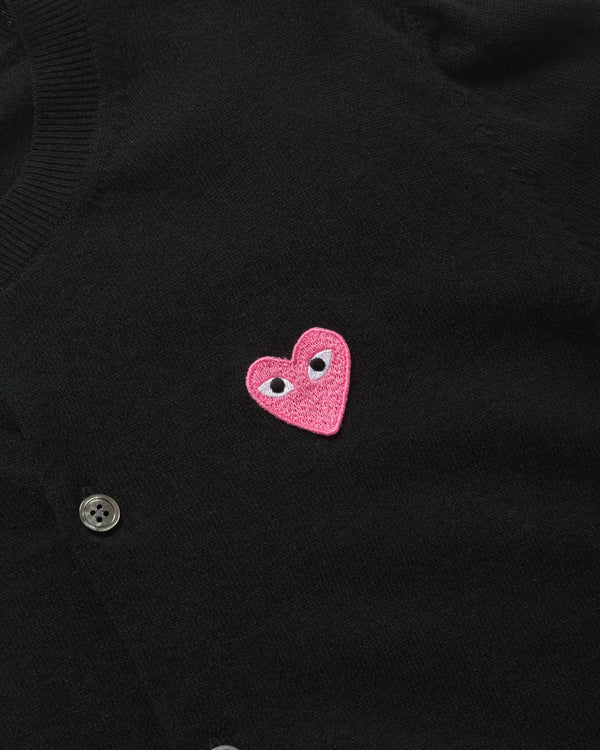 Play - Small Pink Heart Round Neck Cardigan - (Black)
