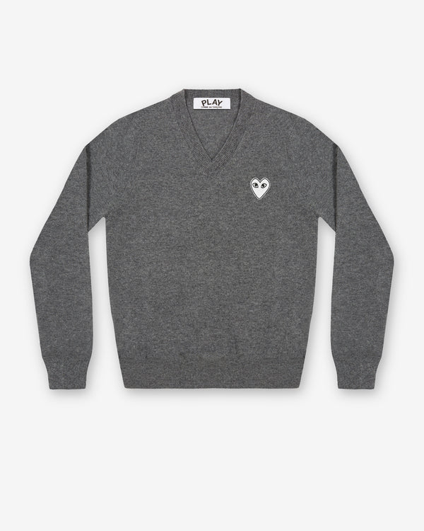Play - White Heart V-Neck Sweater - (Grey)