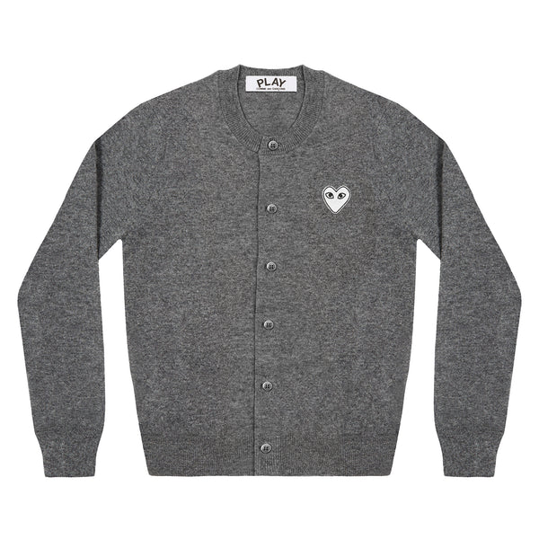 Play Comme des Garçons - White Heart Ladies' Cardigan - (Grey)