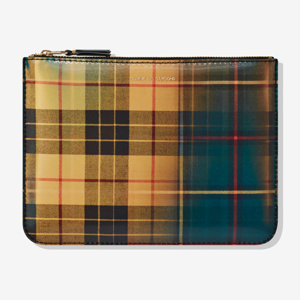 CDG Wallet - Lenticular Tartan Zip Pouch - (Yellow/Green SA5100LT)