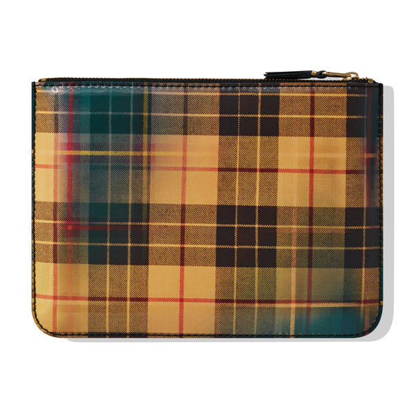 CDG Wallet - Lenticular Tartan Zip Pouch - (Yellow/Green SA5100LT)