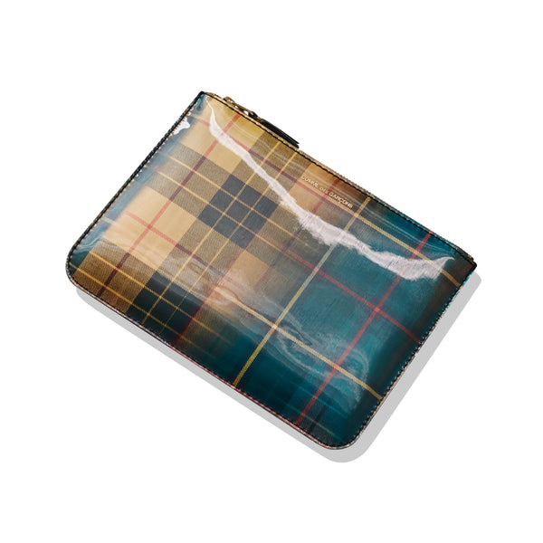 CDG Wallet - Lenticular Tartan Zip Pouch - (Yellow/Green SA5100LT)