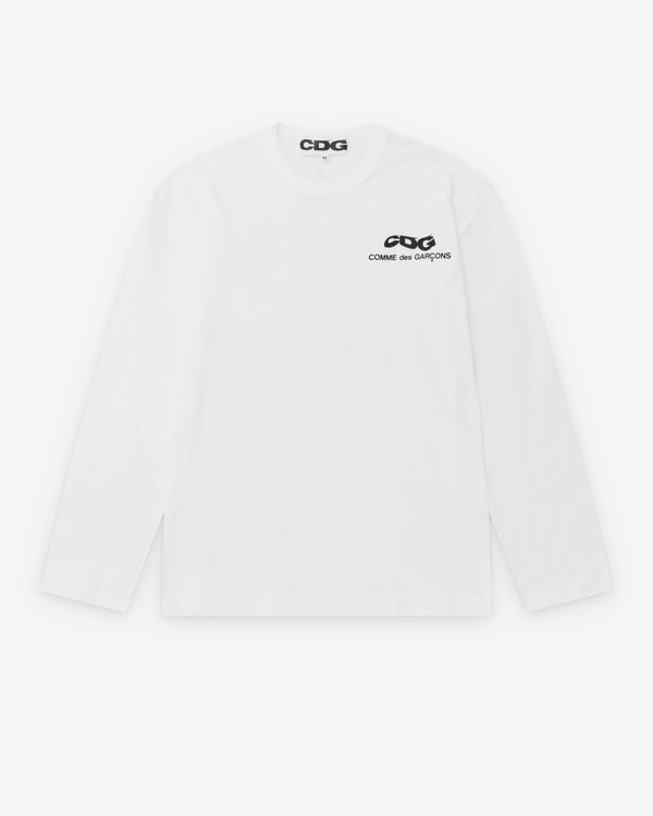 CDG - Men's Wavy Print Chest Logo L/S T-Shirt - (White)