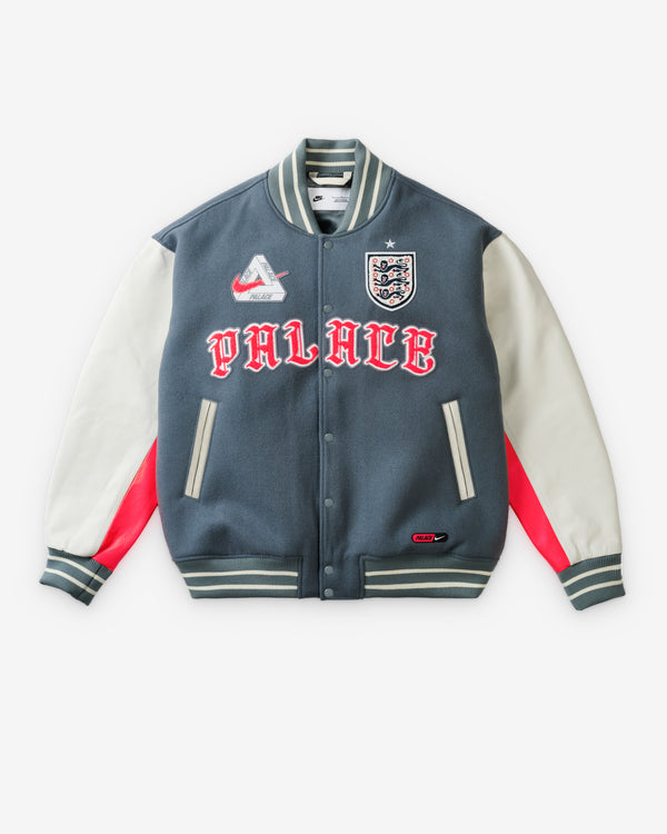 Nike - Men's Palace X England Varsity Jacket - (Cool Grey/Bright Crimson)