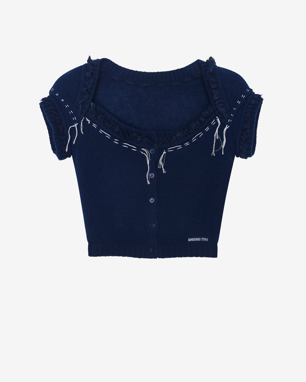 SHUSHU/TONG - Women's Threadwork Detail Top - (Navy Blue)