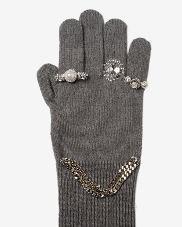 Doublet - Women's Jewelry Attached Long Gloves - (Grey)