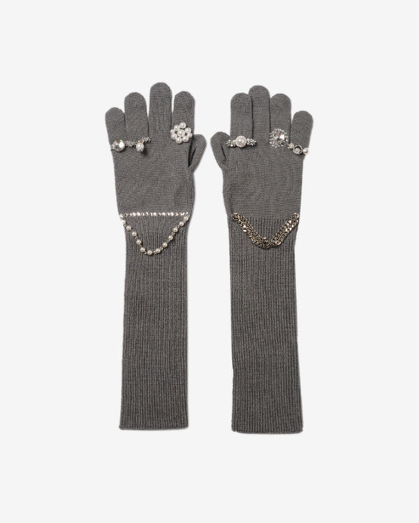 Doublet - Women's Jewelry Attached Long Gloves - (Grey)