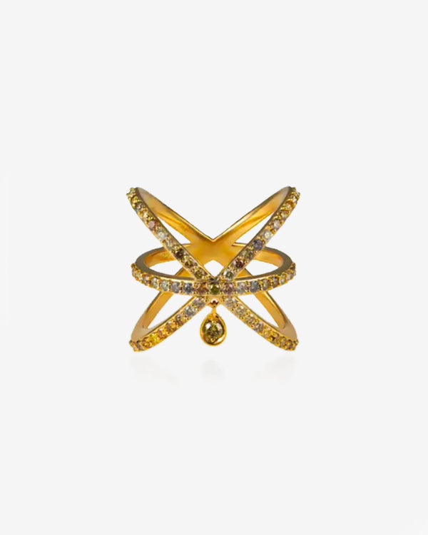 Khepri - Women's Fancy Color Orbit Diamond Drop Ring - (Yellow Gold)