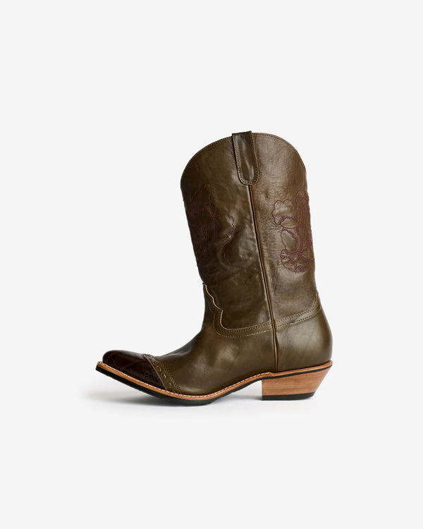Our Legacy - Women's Floral Consultant Boot - (True Dye Olive Leather)
