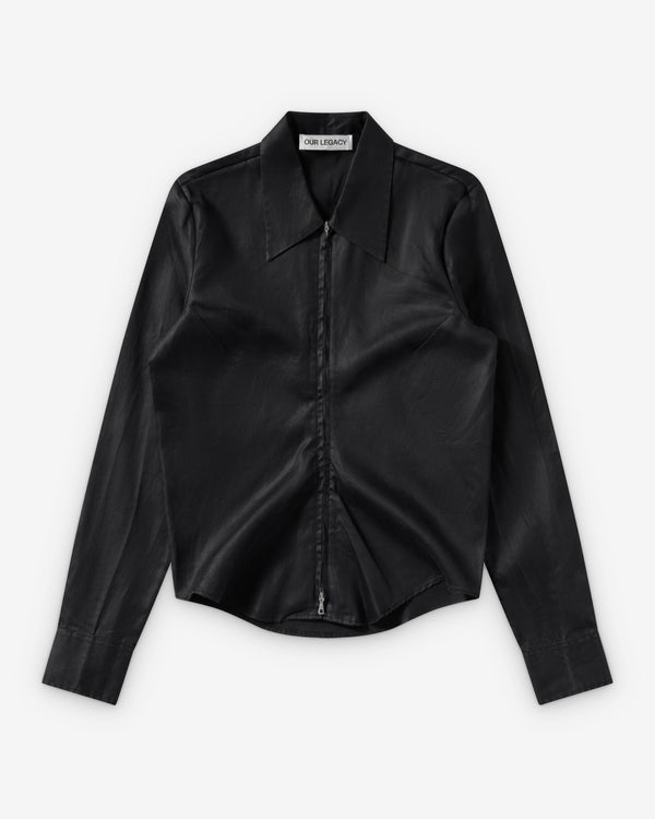 Our Legacy - Women's Slim Zip Shirt - (Lacquer Black Mirror Tencel)