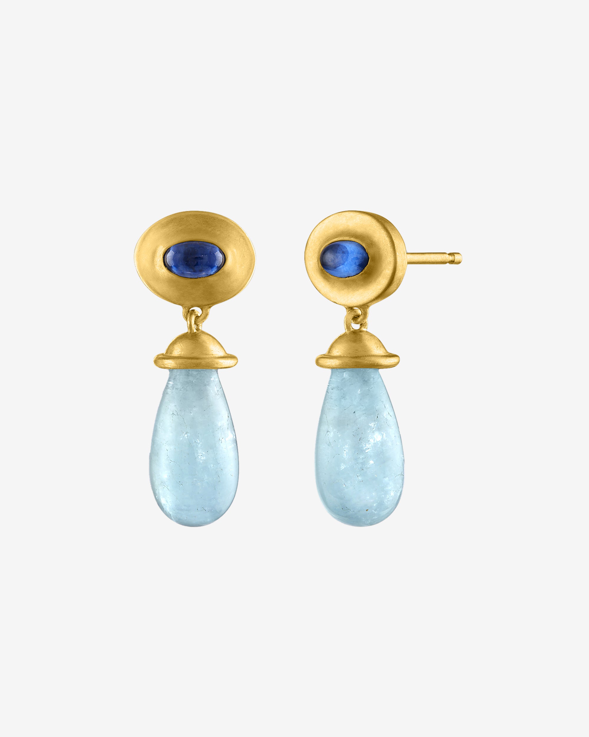 Prounis - Women's Aquamarine and Blue Sapphire Alabastra Earrings - (Yellow Gold) view 2, Click to Zoom in