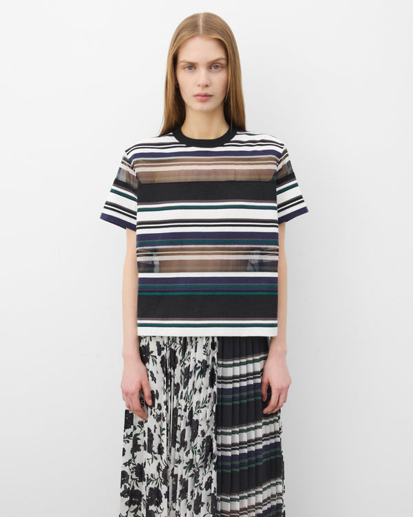 Sacai - Women's Stripe Cotton Jersey T-Shirt - (Black/White/Blue)