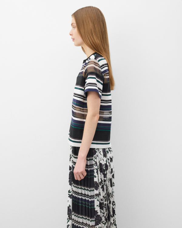 Sacai - Women's Stripe Cotton Jersey T-Shirt - (Black/White/Blue)