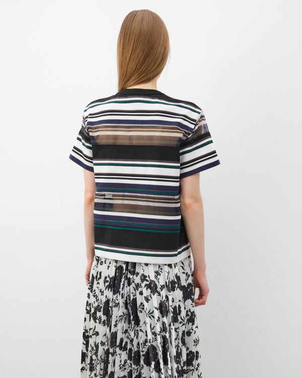 Sacai - Women's Stripe Cotton Jersey T-Shirt - (Black/White/Blue)