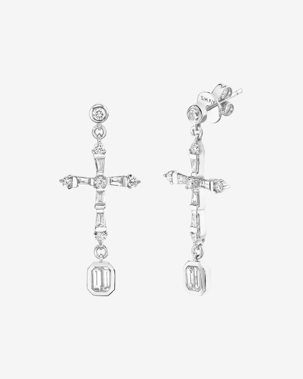 Shay - Women's Diamond Bag Cross Drop Earrings - (White Gold)