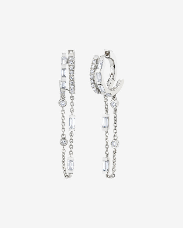 Shay - Women's Diamond Double Fringe Huggies - (White Gold)