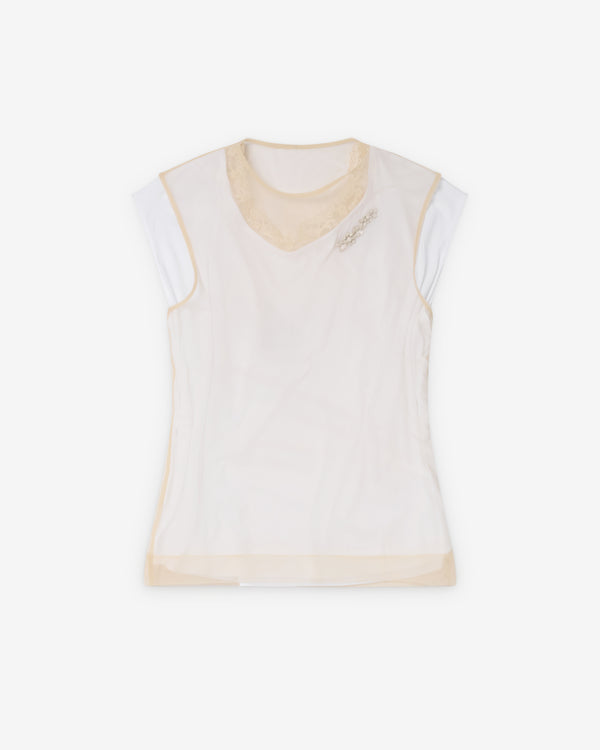 Simone Rocha - Women's Layered Liquid Cap Sleeve Lace Trim T-Shirt - (White)