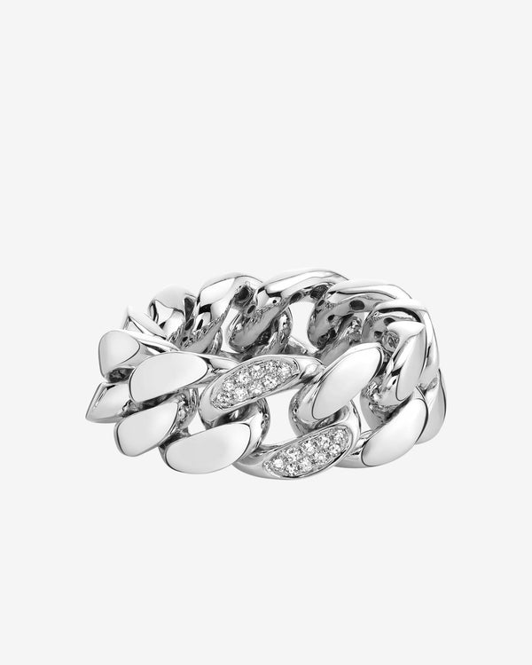 Shay - Women's Single Pave Diamond Flat Link Ring - (White Gold)