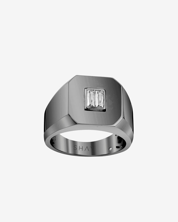 Shay - Women's Baguette Diamond Signet Ring - (Black Gold)