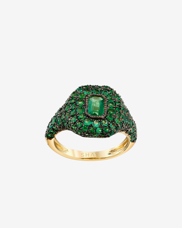 Shay - Women's Pave Emerald Pinky Ring - (Yellow Gold)