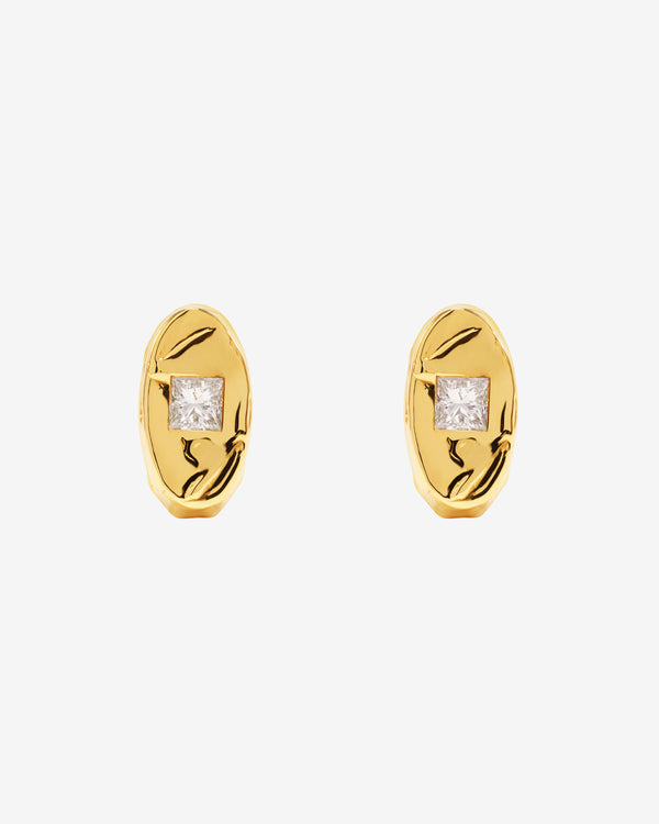 Patcharavipa - Women's Square Diamond Round Earrings - (Yellow Gold)