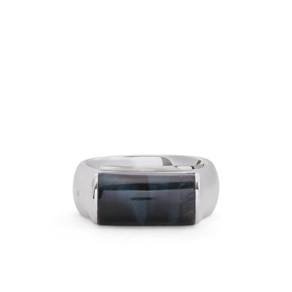 Tom Wood - Crest Ring Blue Hawk Eye - (Silver)