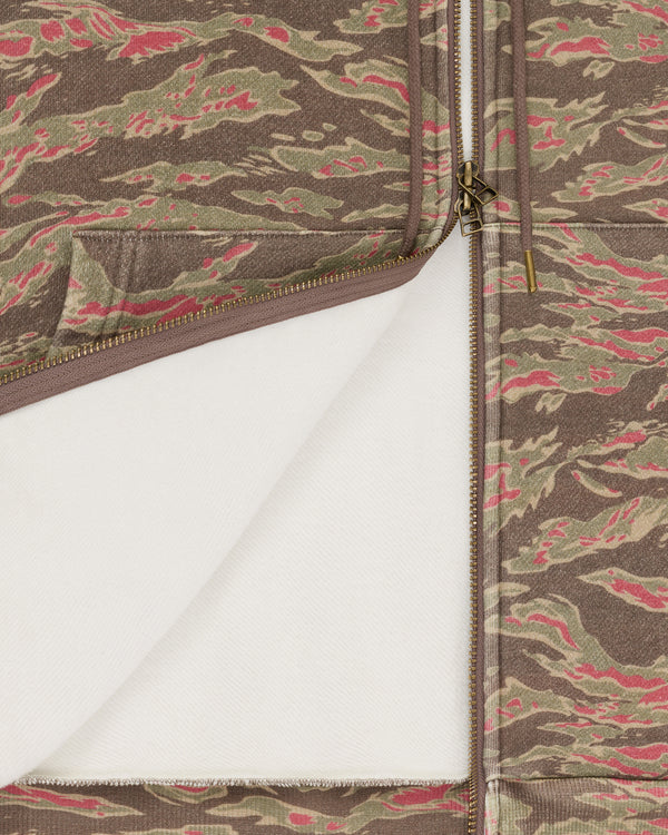Fugazi - Men's Washed Tiger Camo Zip Hoodie - (Olive)
