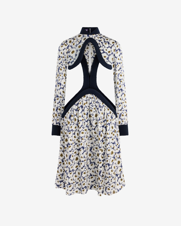 Jean Paul Gaultier - Women's Flower Structured Satin Dress - (Navy/White)
