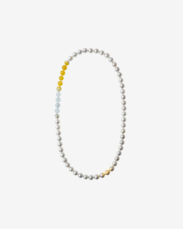 Yutai - Women's Sectional Pearl Necklace - (Aquamarine/Yellow Gold)