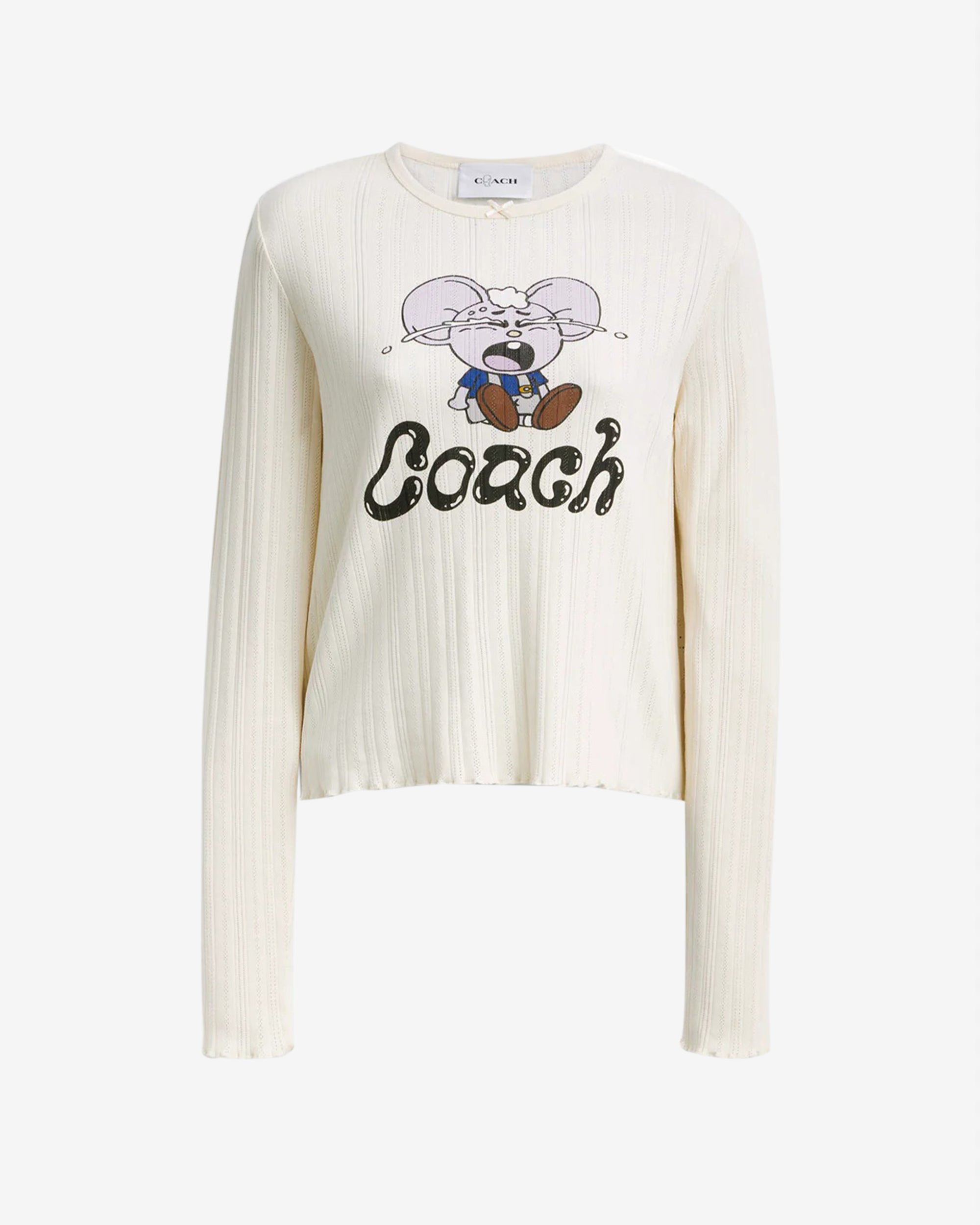 Brain Dead - Women's Coach Long Sleeve Graphic Pointelle Top - (Cream) view 1, Click to Zoom in
