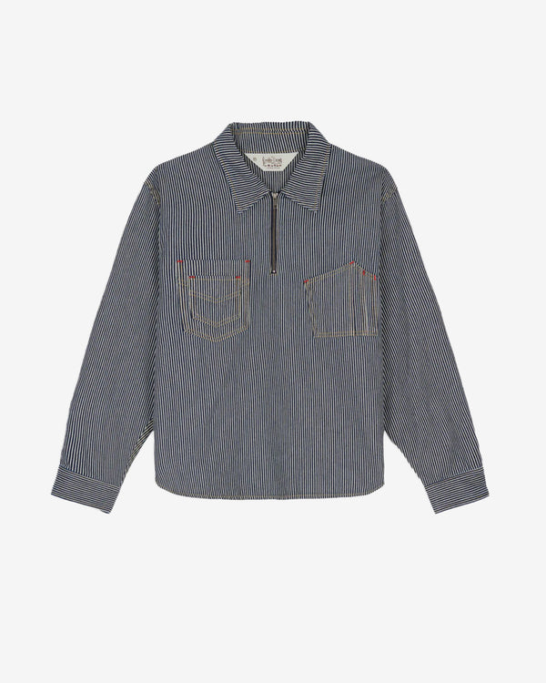 Brain Dead - Men's Hickory Stripe Half Zip Work Shirt - (Navy)