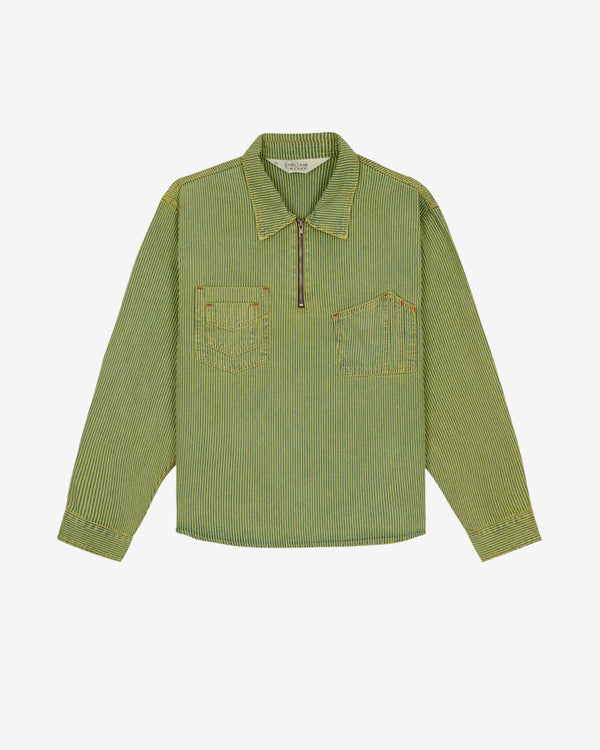 Brain Dead - Men's Hickory Stripe Half Zip Work Shirt - (Green)