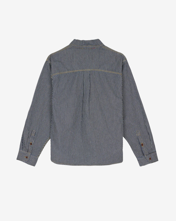 Brain Dead - Men's Hickory Stripe Half Zip Work Shirt - (Navy)