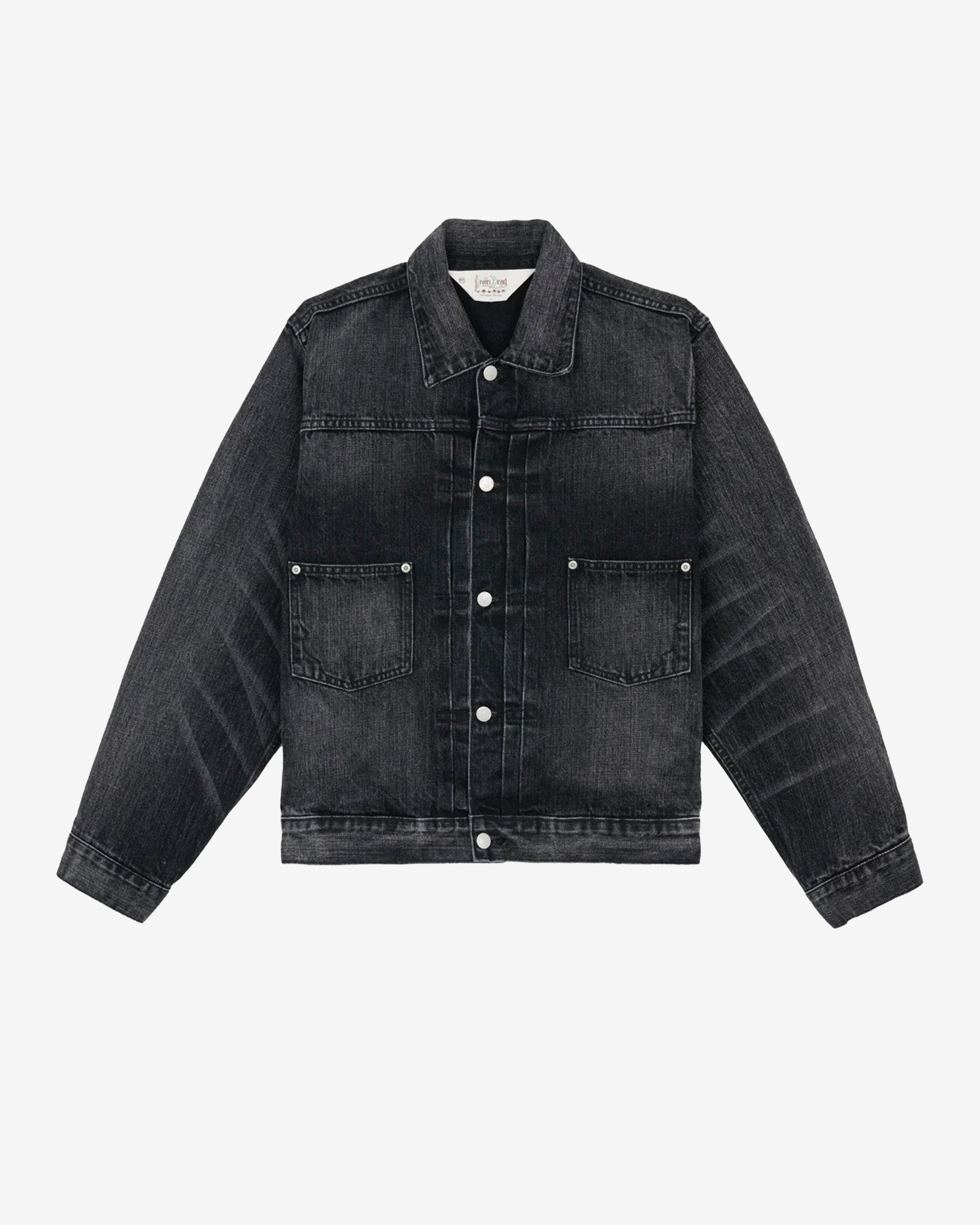 Brain Dead - Men's 13.2oz Selvedge Denim Trucker Jacket - (Washed Black) view 1, Click to Zoom in