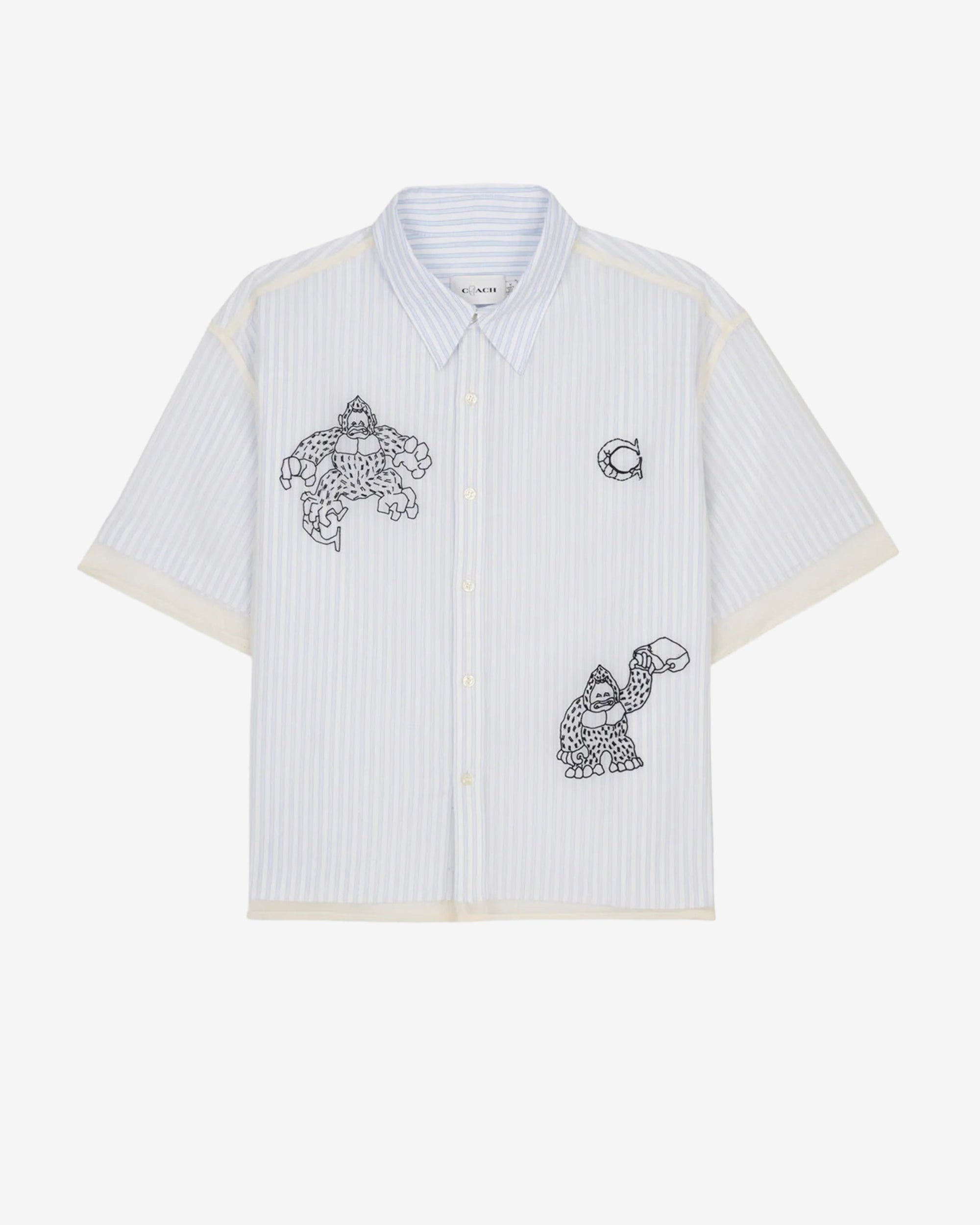 Brain Dead - Men's Coach Embroidered Camp Shirt - (Blue Stripe) view 1, Click to Zoom in