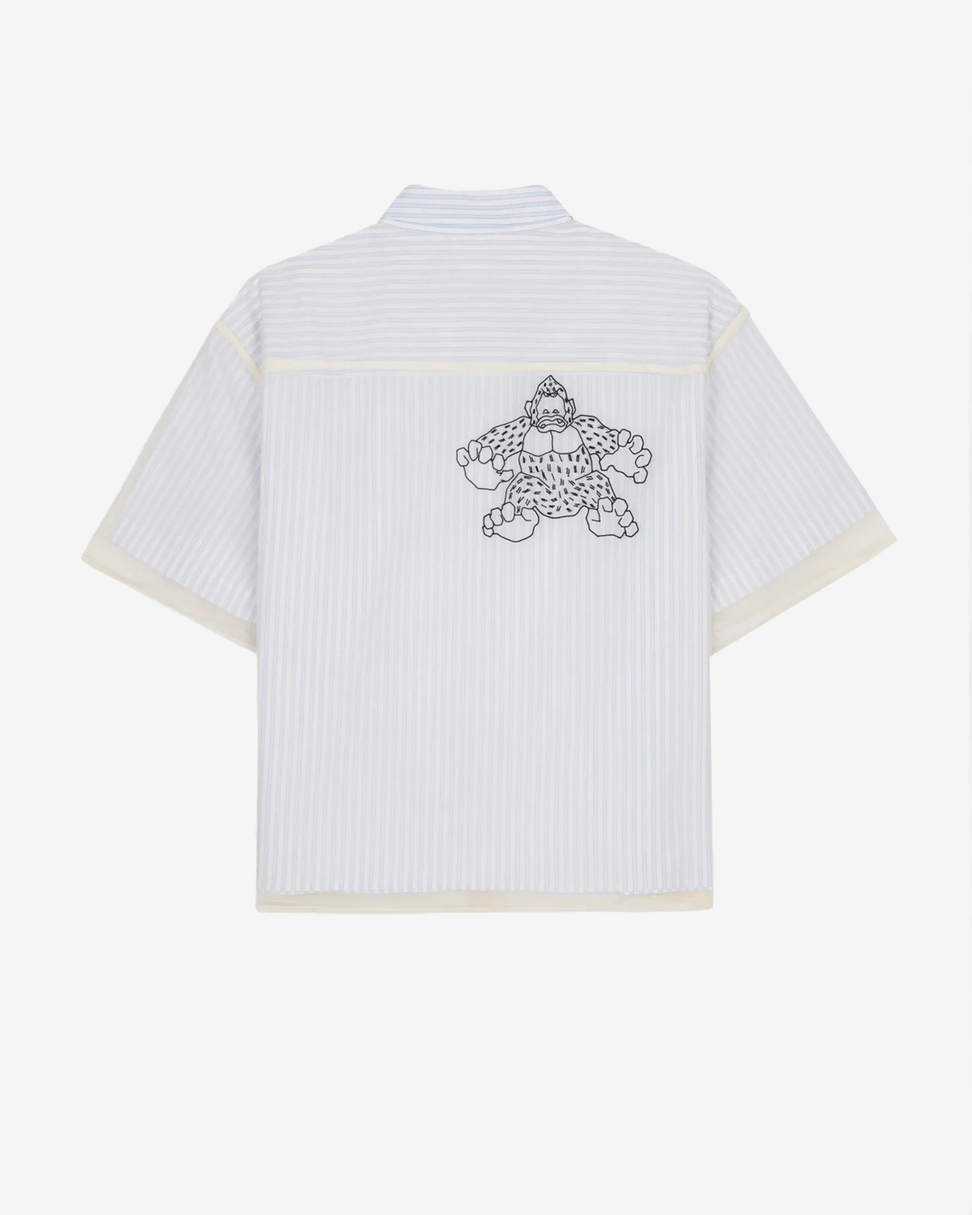 Brain Dead - Men's Coach Embroidered Camp Shirt - (Blue Stripe) view 2, Click to Zoom in