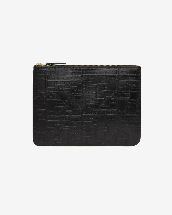 CDG Wallet - Embossed Logo Large Zip Pouch - (Black SA5100EL)