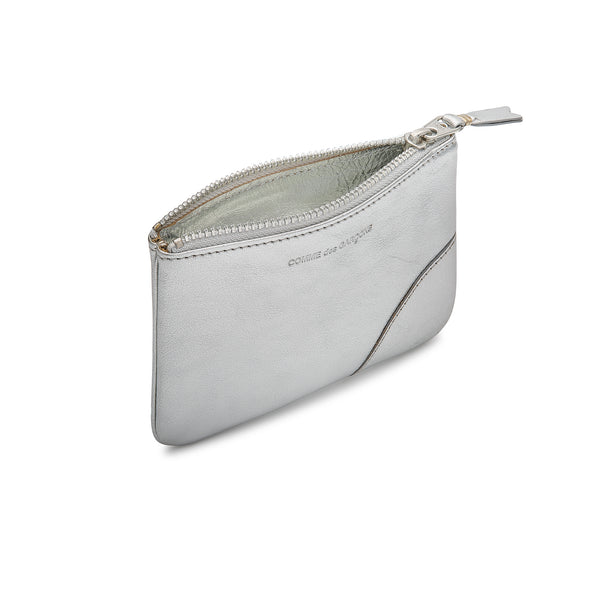 CDG Wallet - Leather Zip Pouch - (Silver SA8100G)