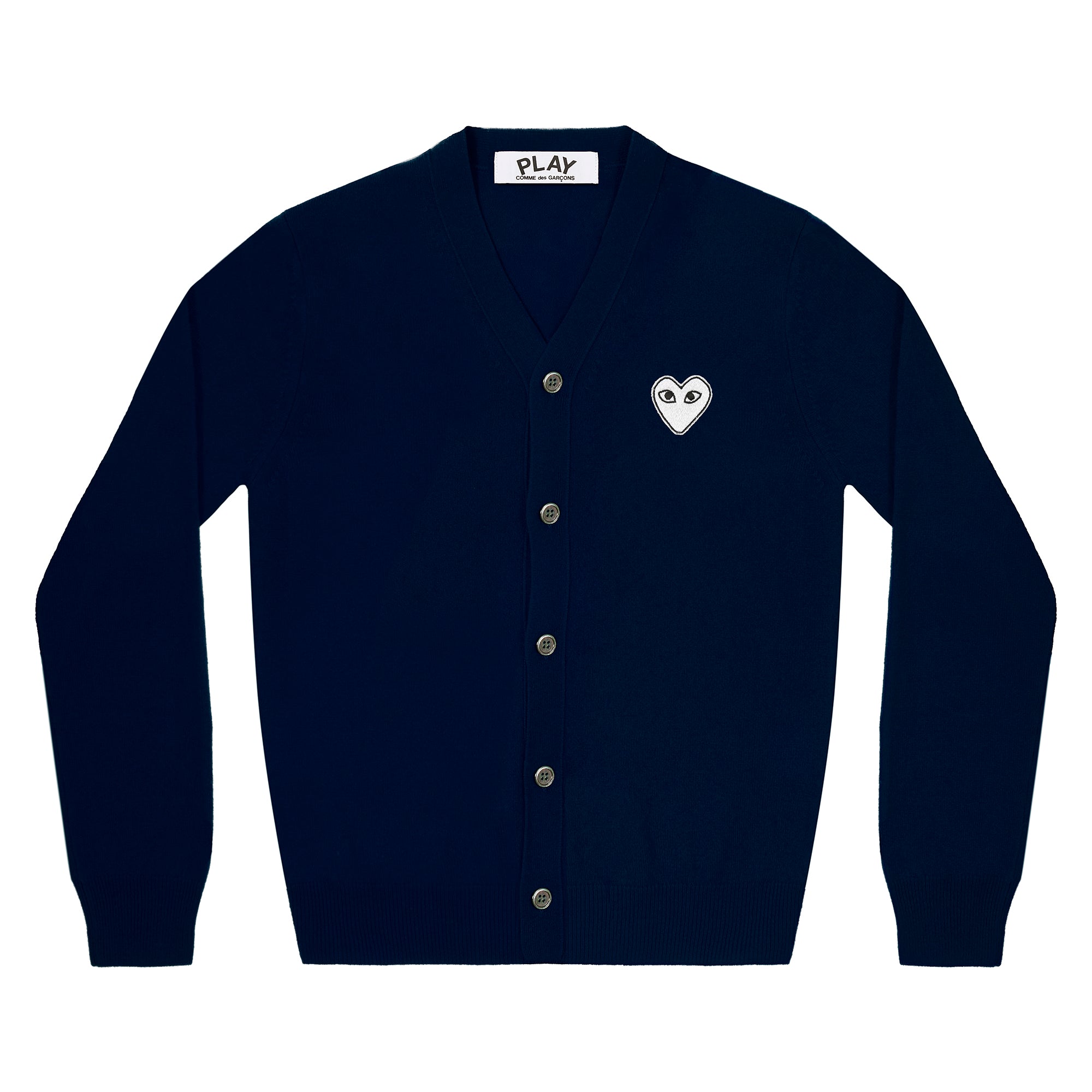 Play - Men's White Heart Cardigan - (Navy) view 1, Click to Zoom in