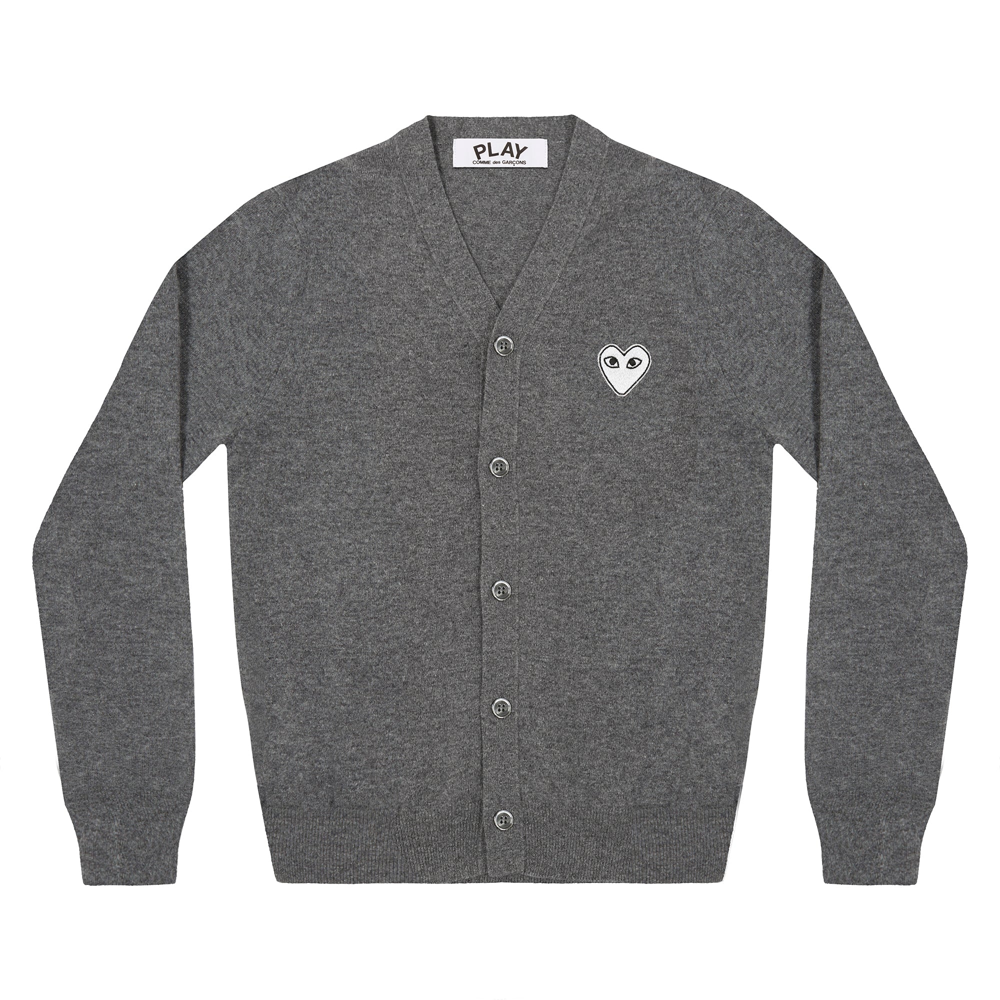 Play - Men's White Heart Cardigan - (Grey) view 1, Click to Zoom in