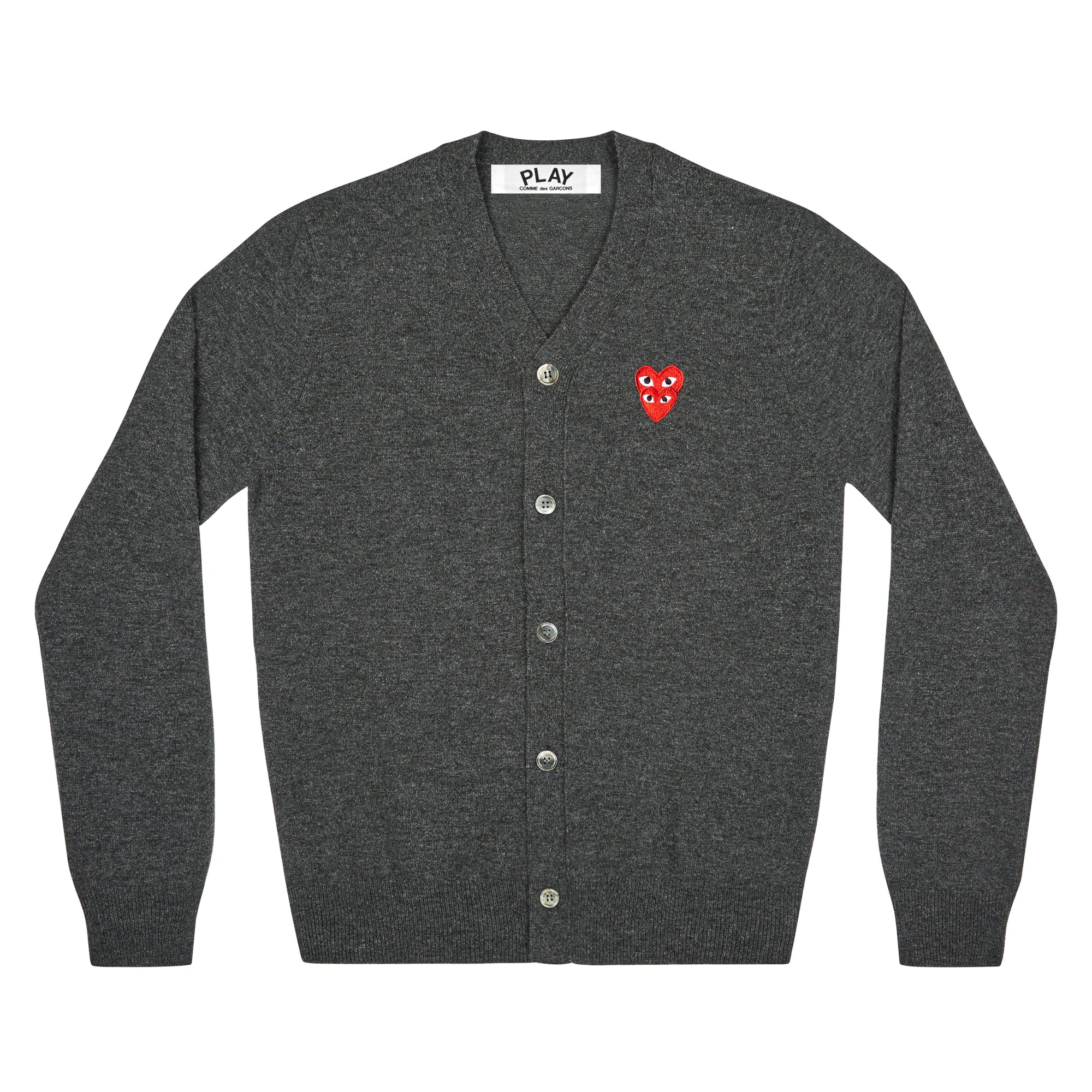 Play - Men’s Stacked Heart Cardigan - (Grey) view 1, Click to Zoom in
