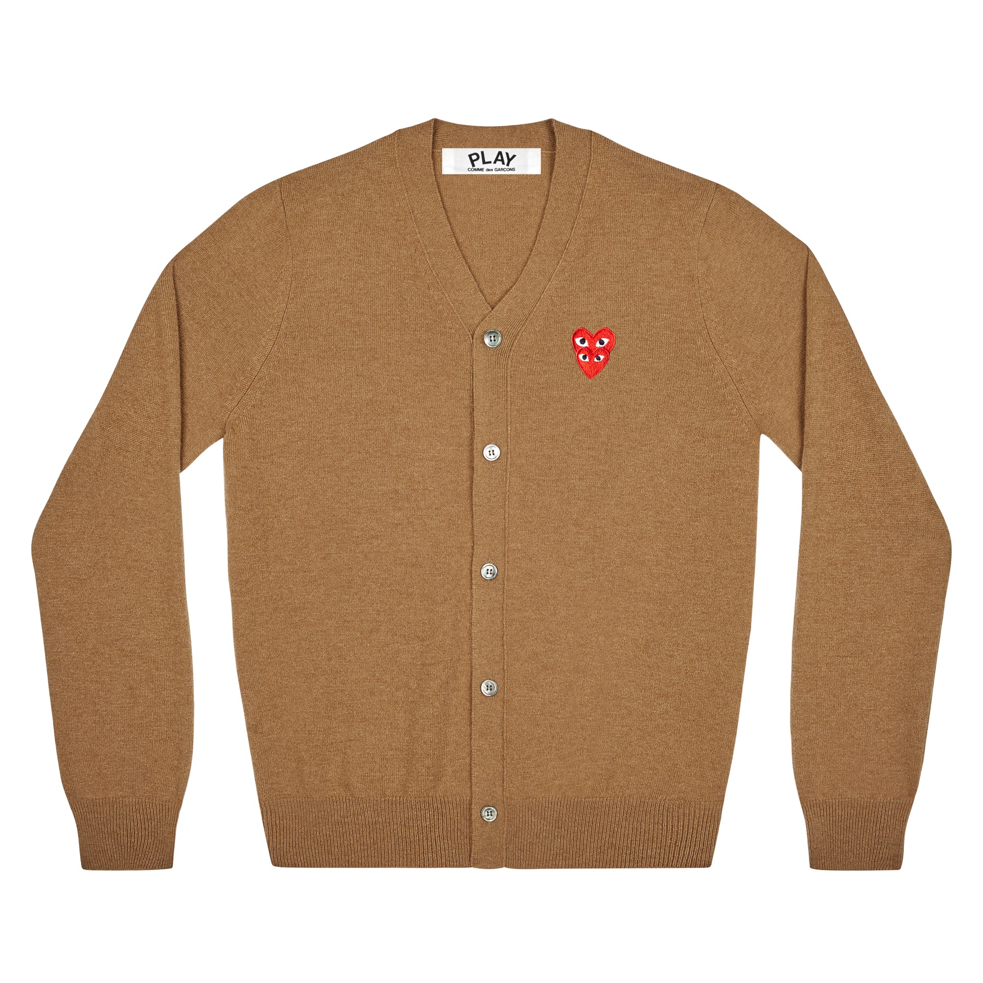 Play - Men's Stacked Heart Cardigan - (Beige) view 1, Click to Zoom in