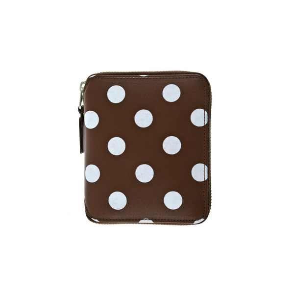 CDG Wallet - Polka Dots Printed Full Zip Around Wallet - (Brown SA2100PD)