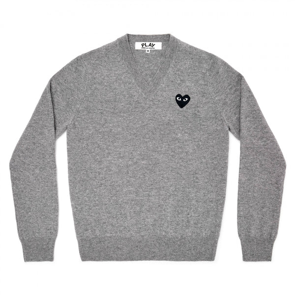 Black Play V Neck Sweater (Grey)