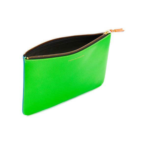 CDG Wallet - Super Fluo Large Zip Pouch - (Blue/Green SA5100SF)